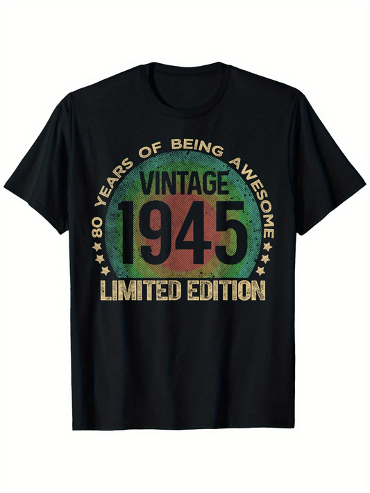 Men's Graphic T-Shirt Vintage Limited Edition 1945 With Faded Retro Colors Surrounded By Stars