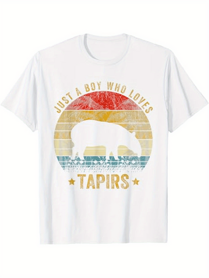 Men's Graphic T-Shirt Just A Boy Who Loves Tapirs Retro Sunset With Silhouette Grassy Meadow Tapir