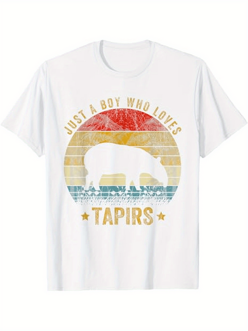 Men's Graphic T-Shirt Just A Boy Who Loves Tapirs Retro Sunset With Silhouette Grassy Meadow Tapir