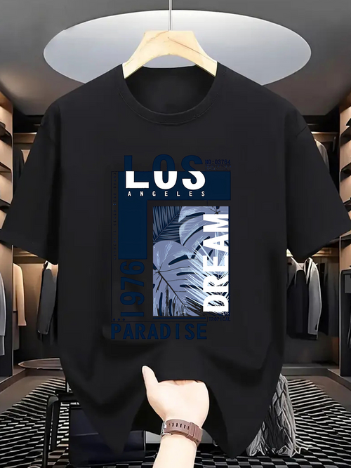 Men's Graphic T-Shirt Bold Dream Graphic Monstera Leaves With Stylized Blue Framing T Shirt