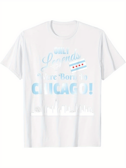 Men's Graphic T-Shirt Only Legends Are Born In Glowing Blue Skyline Chicago