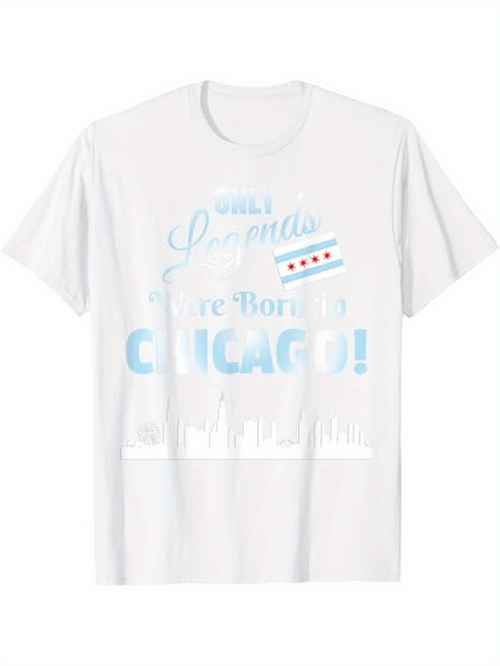 Men's Graphic T-Shirt Only Legends Are Born In Glowing Blue Skyline Chicago