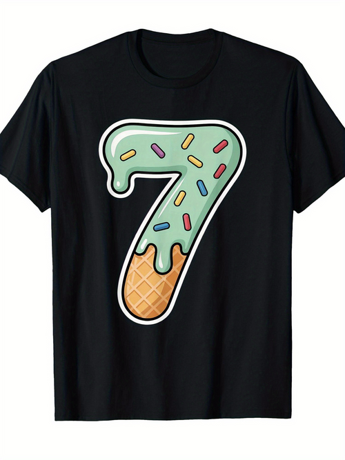 Men's Graphic T-Shirt Colorful Sprinkles On Melting Ice Cream Cone Number Seven