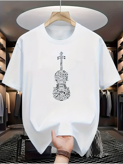 Men's Graphic T-Shirt Intricate Classical Patterns Creating Vintage Musical Instrument Violin