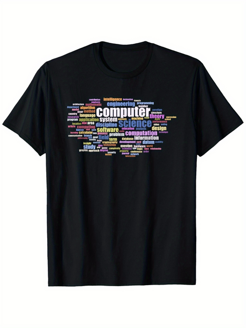 Men's Graphic T-Shirt Colorful Word Cloud Of Computer Science Terminology Centered On Black T Shirt
