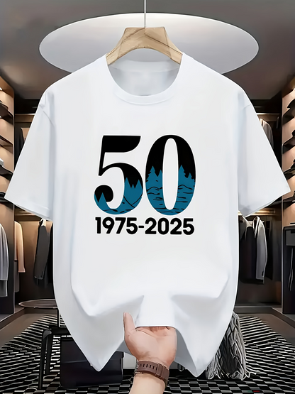 Men's Graphic T-Shirt Fifty Years Mountain Silhouette Under Blue Twilight Anniversary