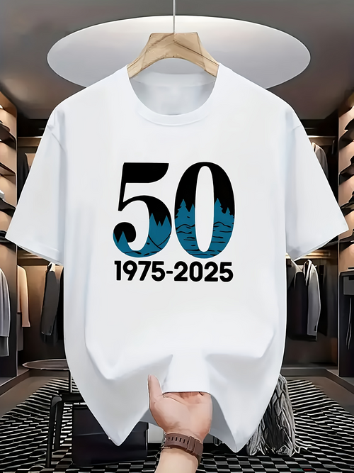 Men's Graphic T-Shirt Fifty Years Mountain Silhouette Under Blue Twilight Anniversary