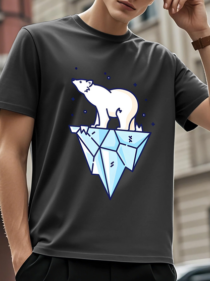 Men's Graphic T-Shirt Shining Ice Crystal With Stars Beneath Majestic Polar Bear
