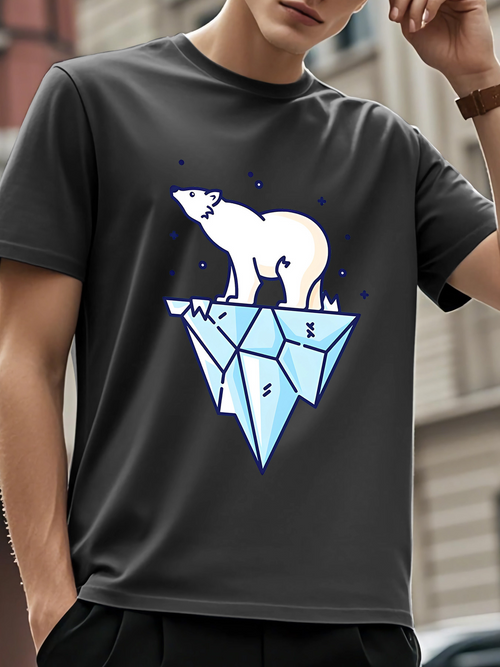 Men's Graphic T-Shirt Shining Ice Crystal With Stars Beneath Majestic Polar Bear
