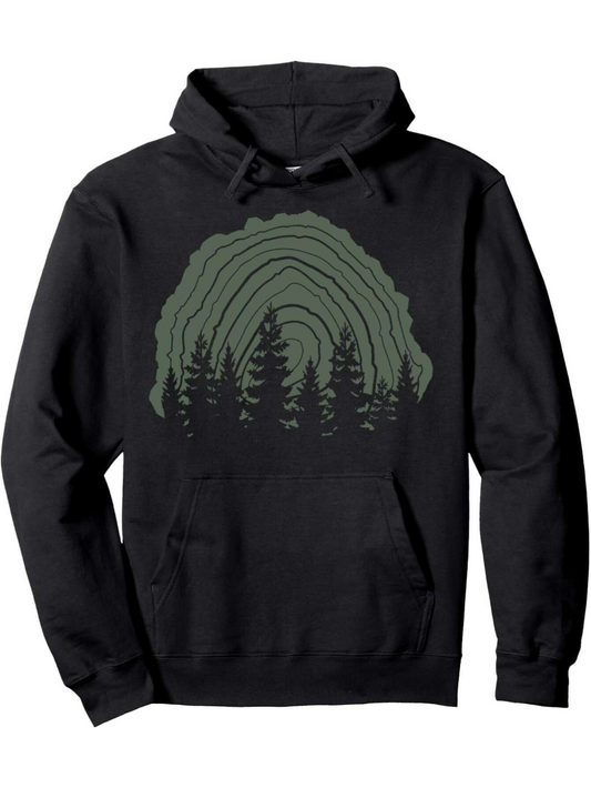 Men's Graphic Hoodie Majestic Evergreen Forest Under Ring Shaped Treeline With Sunset Glow