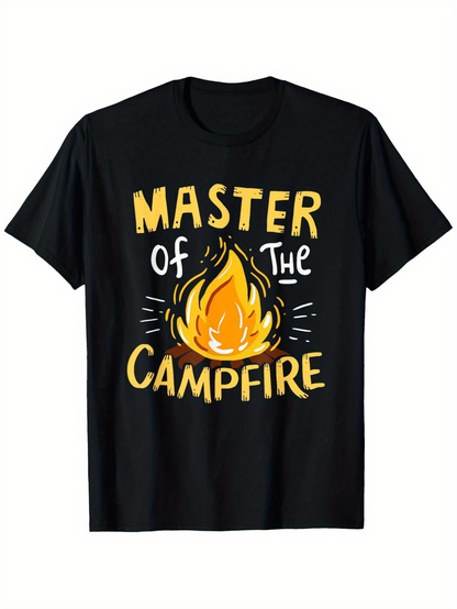Men's Graphic T-Shirt Master Of The Campfire With Bright Fire Flames Under Camp Tent Campfire
