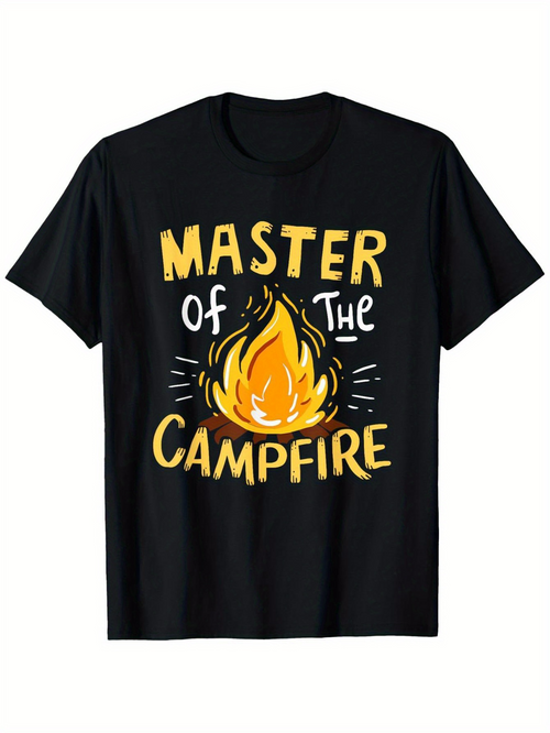 Men's Graphic T-Shirt Master Of The Campfire With Bright Fire Flames Under Camp Tent Campfire