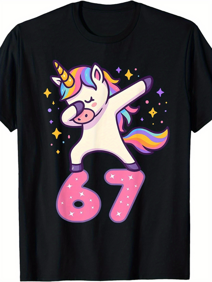 Men's Graphic T-Shirt Rainbow Magic Dab Pose Unicorn With Glowing Stars And Number Sixty Seven