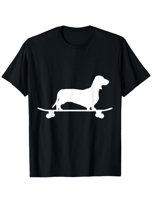 Men's Graphic T-Shirt Silhouette With Playful Dog Standing On A Skateboard