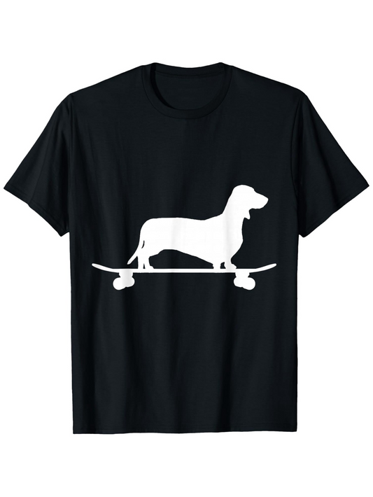 Men's Graphic T-Shirt Silhouette With Playful Dog Standing On A Skateboard