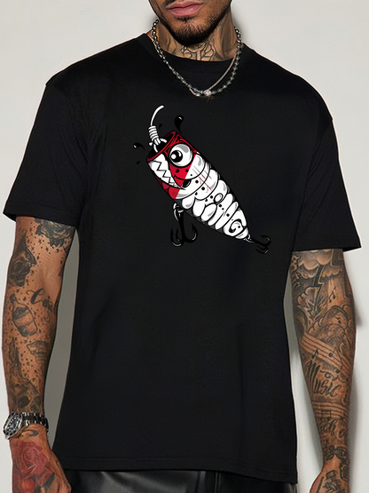 Men's Graphic T-Shirt Hand Drawn Cartoon Shrimp With Comical Eyes And Black Clawed Legs Shrimp