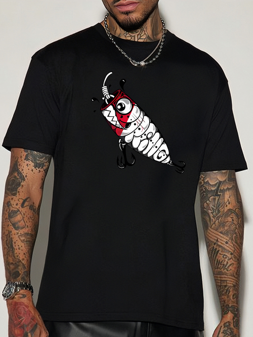 Men's Graphic T-Shirt Hand Drawn Cartoon Shrimp With Comical Eyes And Black Clawed Legs Shrimp