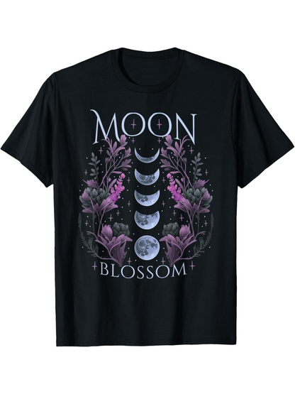 Men's Graphic T-Shirt Moon Blossom Phases Surrounded By Wild Botanical Flowers Moon