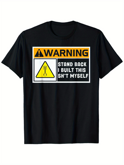 Men's Graphic T-Shirt Warning Label With Construction Tools Humorous Graphic Design T Shirt