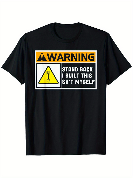 Men's Graphic T-Shirt Warning Label With Construction Tools Humorous Graphic Design T Shirt