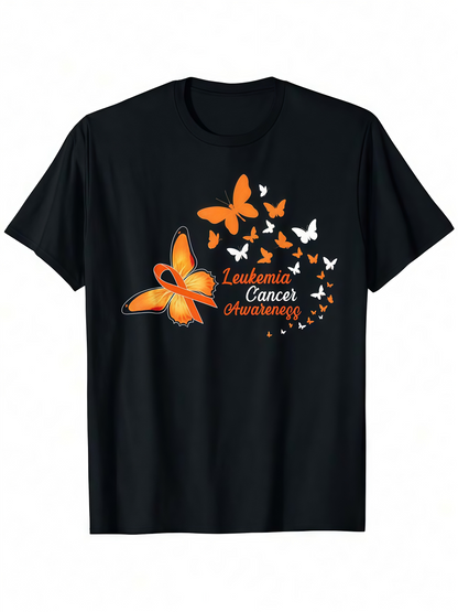 Men's Graphic T-Shirt Leukemia Cancer Awareness Orange Butterflies Swirling Among Hopeful Wings T Shirt