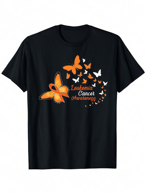 Men's Graphic T-Shirt Leukemia Cancer Awareness Orange Butterflies Swirling Among Hopeful Wings T Shirt