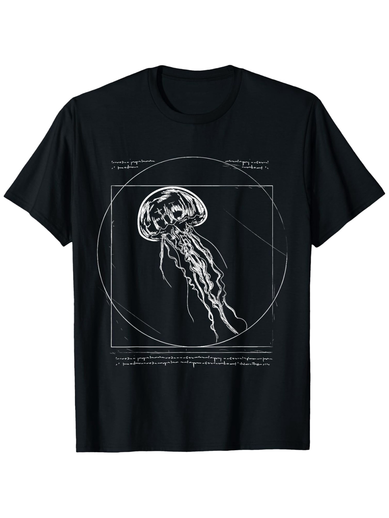 Men's Graphic T-Shirt Geometric Lines Overlay Floating Graceful Jellyfish Design