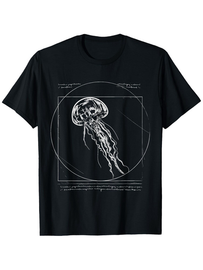 Men's Graphic T-Shirt Geometric Lines Overlay Floating Graceful Jellyfish Design