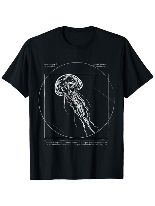 Men's Graphic T-Shirt Geometric Lines Overlay Floating Graceful Jellyfish Design