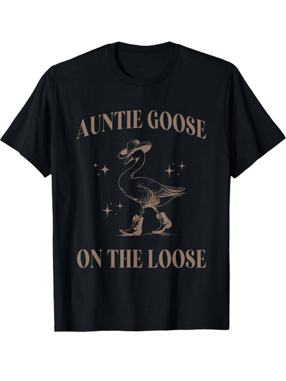 Men's Graphic T-Shirt Auntie Goose On The Loose With Retro Stars And Playful Dressed Up Goose