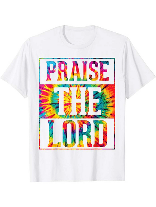 Men's Graphic T-Shirt Praise The Lord Tie Dye With Vivid Swirling Rainbow Pattern Typography