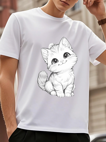 Men's Graphic T-Shirt Fluffy Whiskered Kitten Sitting With Big Sparkling Eyes Cat