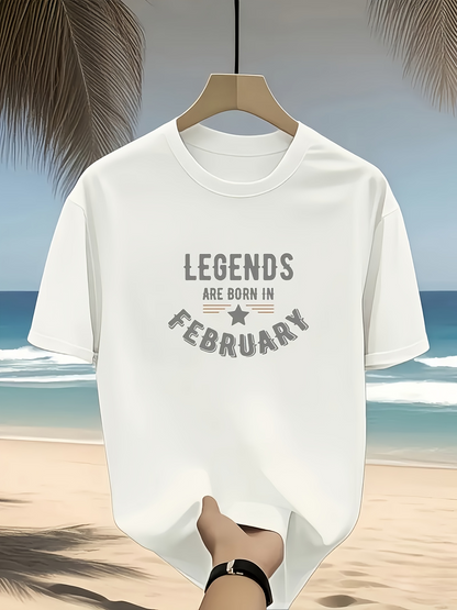 Men's Graphic T-Shirt Legends Are Born In February Tropical Breeze Beach With Palm Shadows Shirt