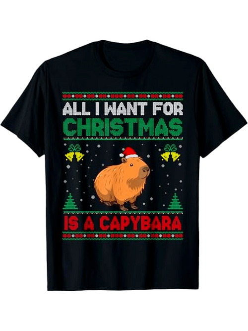 Men's Graphic T-Shirt All I Want For Christmas Is A Festive Capybara Wearing Santa Hat