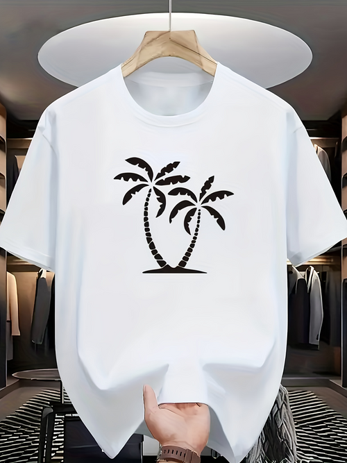 Men's Graphic T-Shirt Minimalist Twin Palm Trees On Serene White Island Beach Shirt