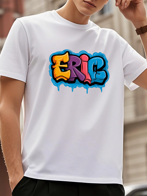 Men's Graphic T-Shirt Colorful Dripping Street Art Text With Bold Urban Graffiti Eric