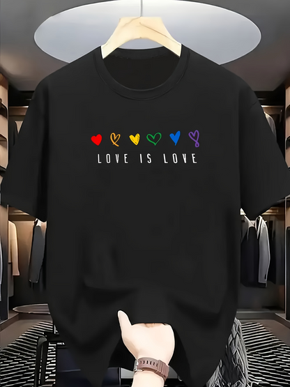 Men's Graphic T-Shirt Love Is Love Rainbow Hearts Symbols With Pride Colors Theme