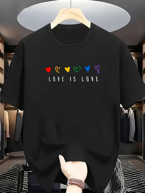 Men's Graphic T-Shirt Love Is Love Rainbow Hearts Symbols With Pride Colors Theme