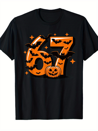 Men's Graphic T-Shirt Spooky Bats With Jack O Lantern Among Number Sixty Seven