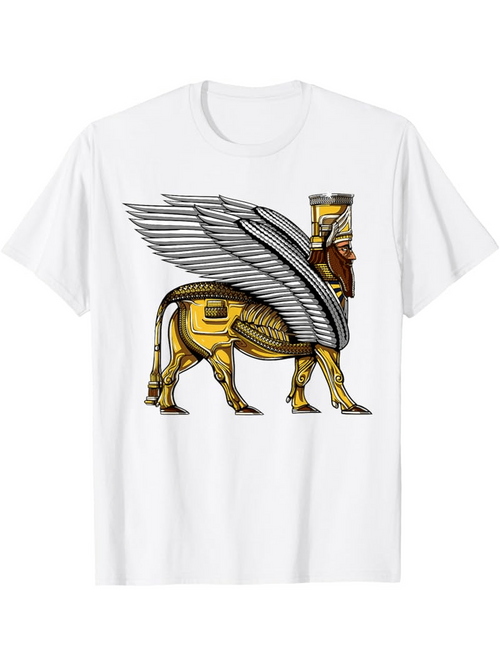 Men's Graphic T-Shirt Ancient Mesopotamian Golden Statue With Silver Wings Mythical Creature