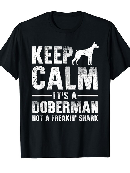 Men's Graphic T-Shirt Keep Calm Statement With Bold Letters Above Large Doberman Dog