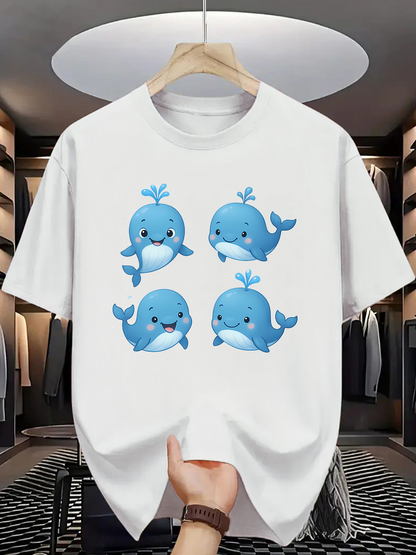 Men's Graphic T-Shirt Playful Baby Blue Whales Among Gentle Ocean Waves Whale
