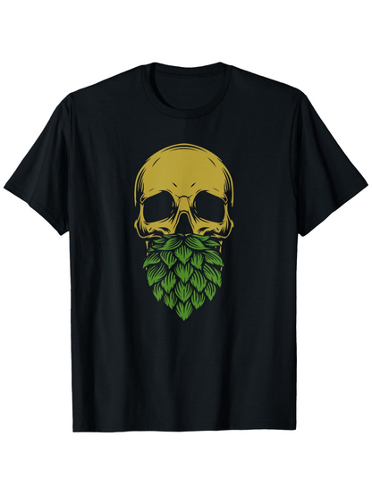 Men's Graphic T-Shirt Golden Skull With Leafy Green Patterned Beard Skull