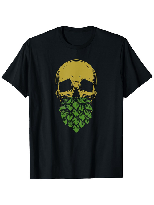 Men's Graphic T-Shirt Golden Skull With Leafy Green Patterned Beard Skull
