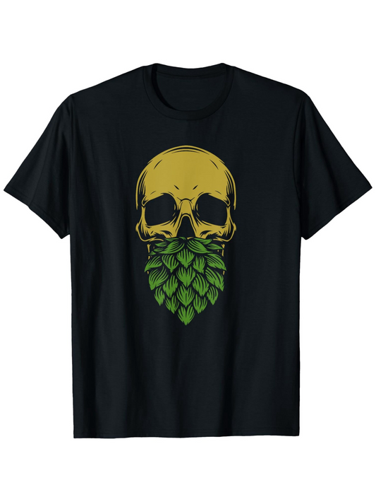 Men's Graphic T-Shirt Golden Skull With Leafy Green Patterned Beard Skull