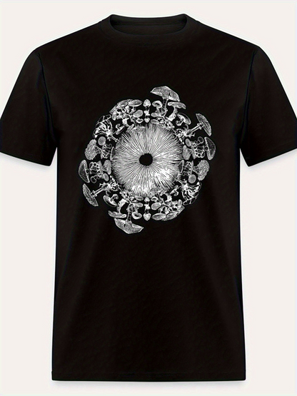 Men's Graphic T-Shirt Intricate Mandala Pattern With Surrounding Wild Forest Mushrooms