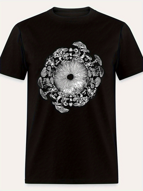 Men's Graphic T-Shirt Intricate Mandala Pattern With Surrounding Wild Forest Mushrooms