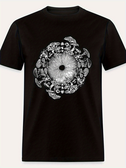Men's Graphic T-Shirt Intricate Mandala Pattern With Surrounding Wild Forest Mushrooms