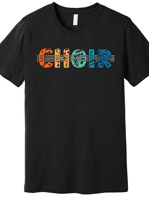 Men's Graphic T-Shirt Colorful Musical Notes Printed Across Bold Choir Letters