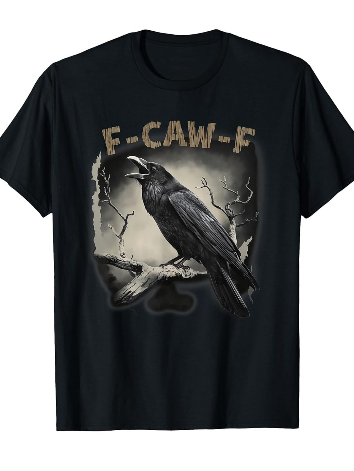 Men's Graphic T-Shirt E Caw F With Gnarled Branches And Night Sky Raven